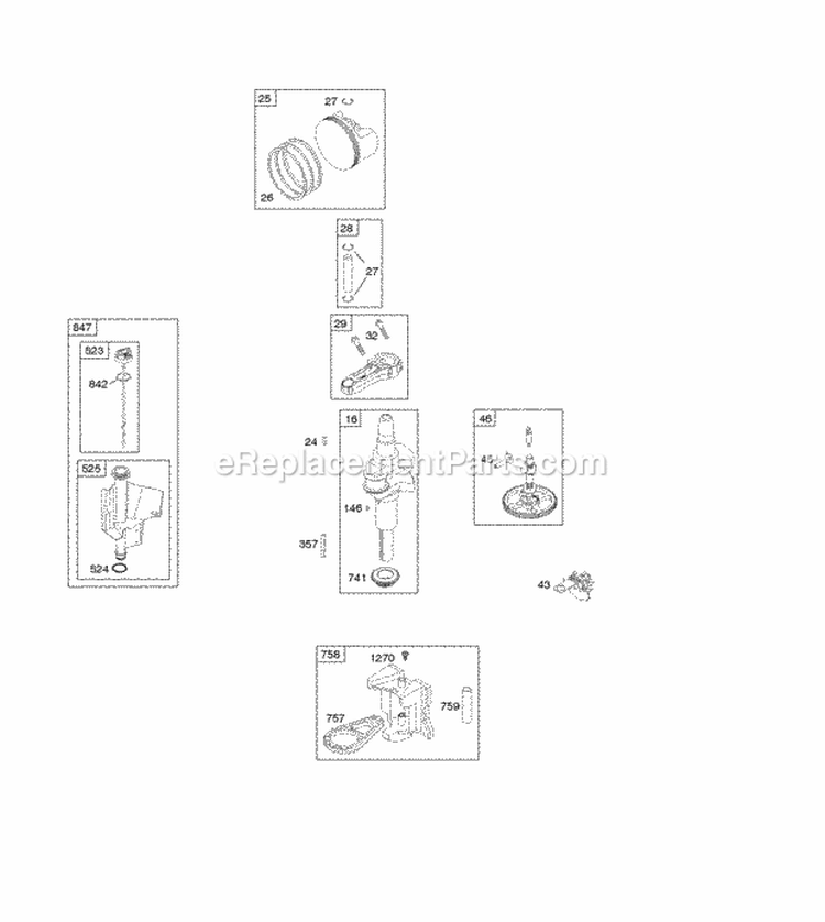 Camshaft Crankshaft Lubrication Piston Rings Connecting Rod Diagram and Parts List for 217907-4135-F1  Briggs and Stratton Engine
